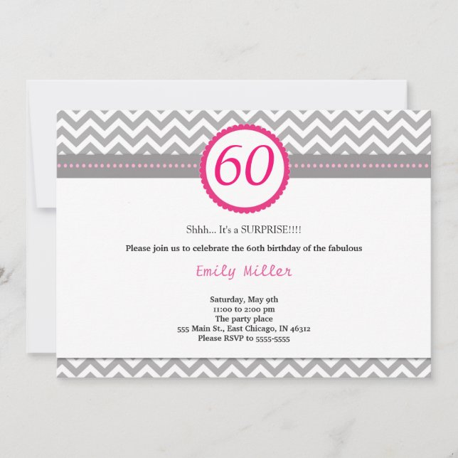 Invitation d'anniversaire Chevron Pink (Devant)