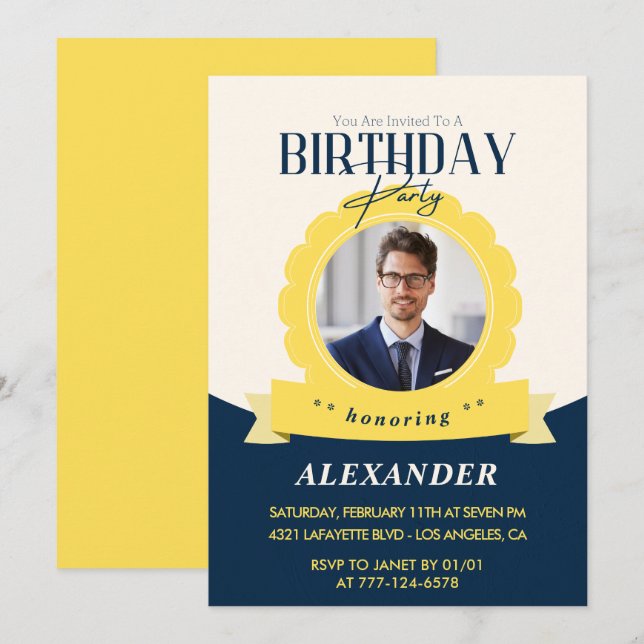 Invitation d'anniversaire chic 49e anniversaire Mo (Devant / Derrière)