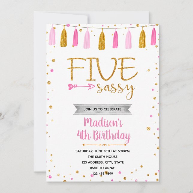 Invitation d'anniversaire CINQ et impertinente (Devant)