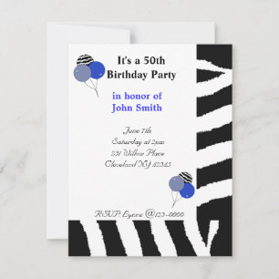 Invitation d'anniversaire cinquantième à motif zèb