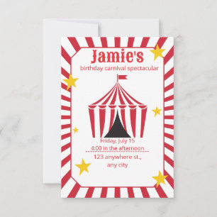 Invitation d'anniversaire Cirque   Tente rouge de 