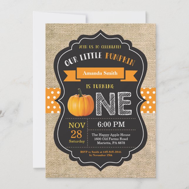 Invitation d'anniversaire Citrouille Orange Burlap (Devant)