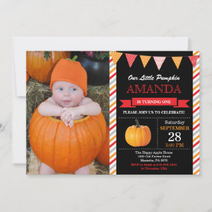 Invitation d'anniversaire citrouille orange et rou