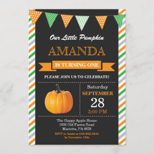 Invitation d'anniversaire citrouille orange et ver