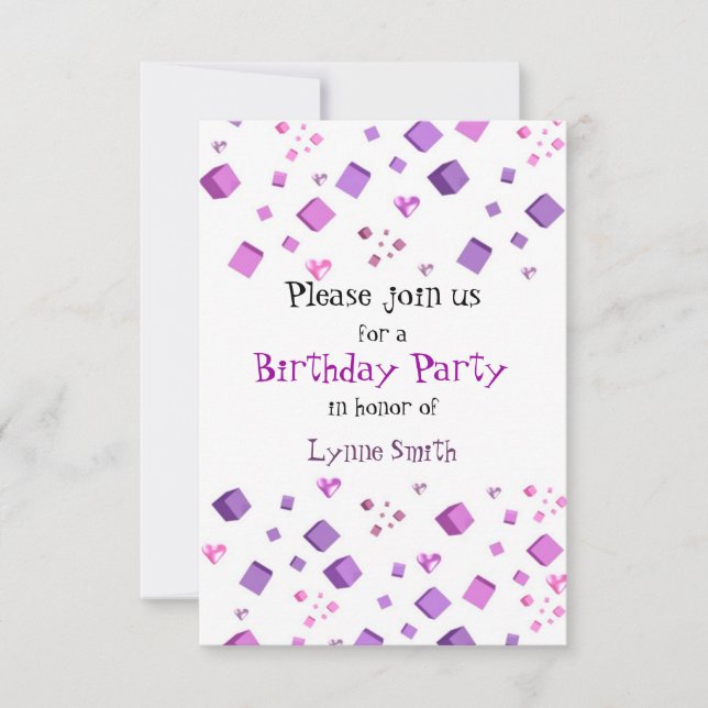 Invitation d'anniversaire Cœurs et Cubes (Devant)