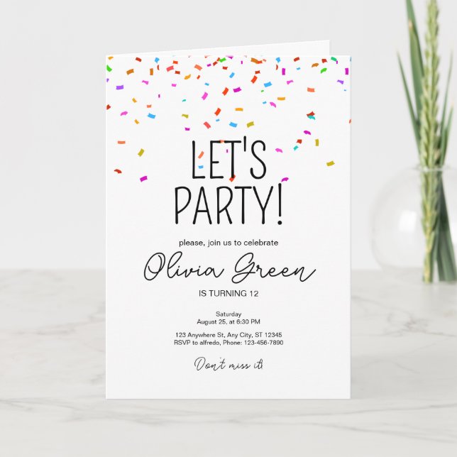 Invitation d'anniversaire colorée et simple avec c (Devant)