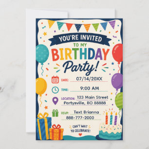 Invitation d'anniversaire colorée pour enfants A