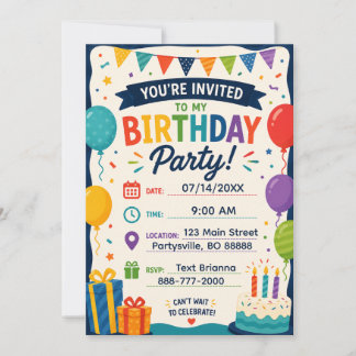 Invitation d'anniversaire colorée pour enfants | A