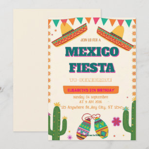 Invitation d'anniversaire Colorée pour Fiesta Mexi