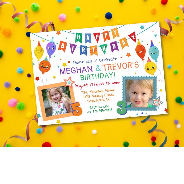 INVITATION D'ANNIVERSAIRE COMMUNE POUR DEUX FRÈRES (Créateur téléchargé)