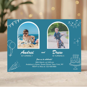Invitation d'anniversaire commune pour garçons Dou