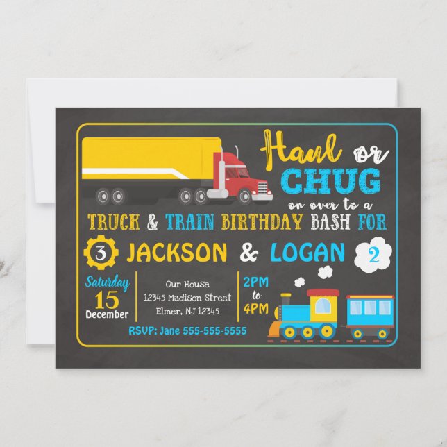 Invitation d'anniversaire conjointe de semi-camion (Devant)