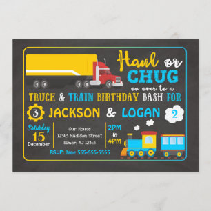 Invitation d'anniversaire conjointe de semi-remorq