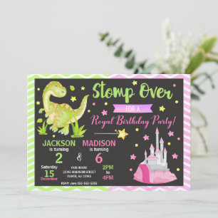 Invitation d'anniversaire conjointe dinosaure et p