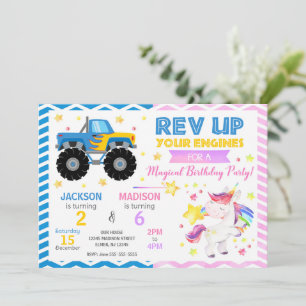 Invitation d'anniversaire conjointe Monster Truck 
