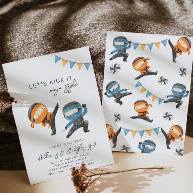 Invitation d'anniversaire conjointe Ninja | Annive (Créateur téléchargé)