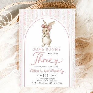 Invitation d'anniversaire Coquette Lapin Rose 3 an