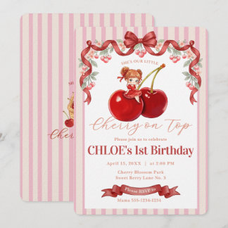 Invitation d'anniversaire Coquette Rose Cerise Dou