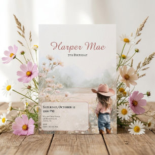 Invitation d'anniversaire Cowgirl Rose Thème Fer