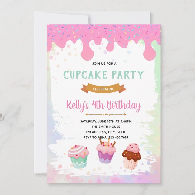 Invitation d'anniversaire cupcake (Devant)