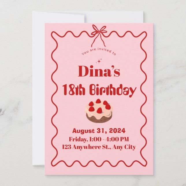 Invitation d'anniversaire Cupcake Rose Rouge Frais (Devant)