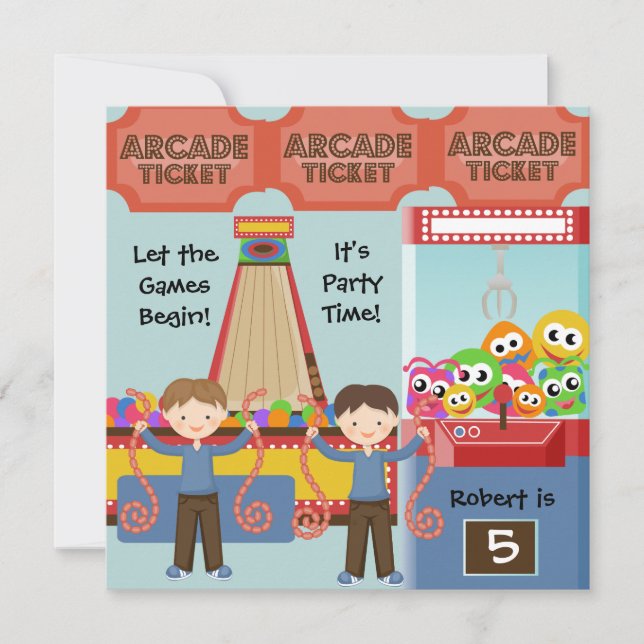 Invitation d'anniversaire Customisée Arcade (Devant)
