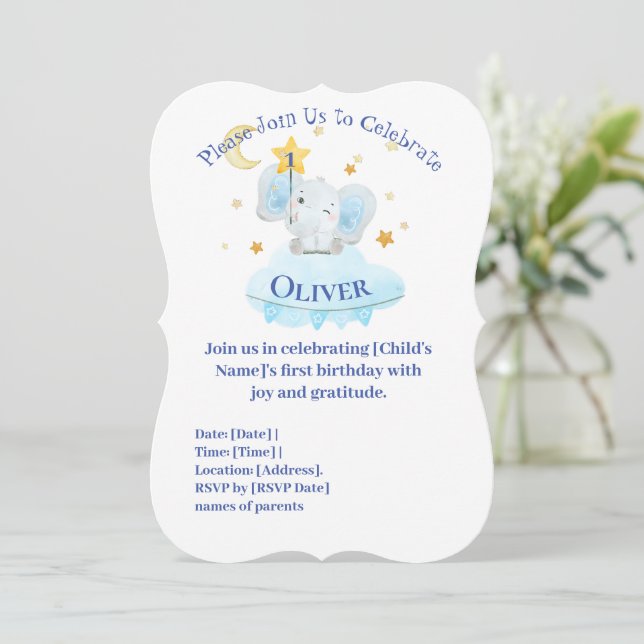 Invitation d'anniversaire customisée aux éléphants (Debout devant)