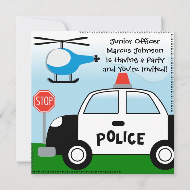 Invitation d'anniversaire Customisée par la police (Devant)