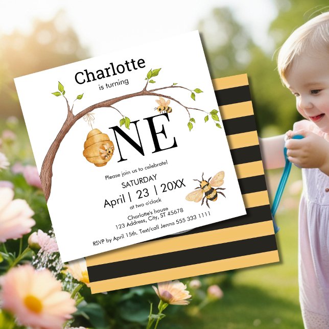 Invitation d'anniversaire d'abeille (Créateur téléchargé)