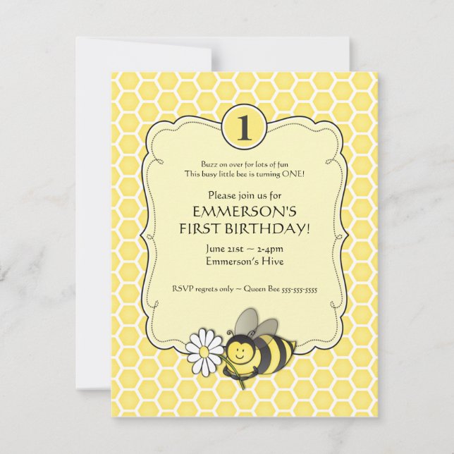 Invitation d'anniversaire d'abeille de miel (Devant)