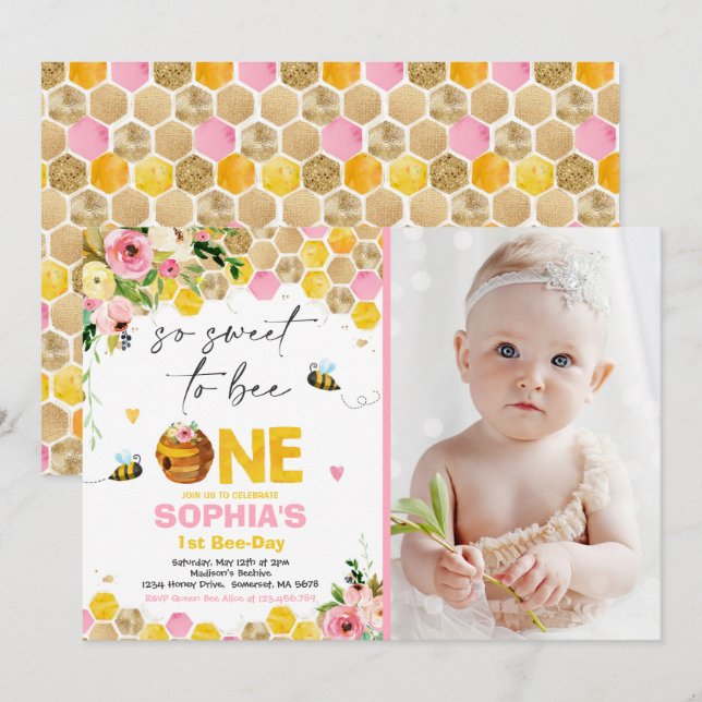 Invitation d'anniversaire d'abeilles Honey Bee Ann (Devant / Derrière)