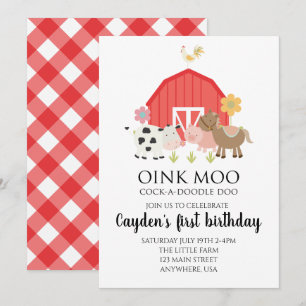 Invitation d'anniversaire d'animal de ferme avec p
