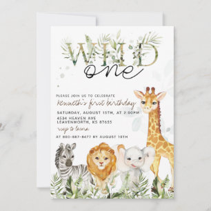 Invitation d'anniversaire d'animal de zoo Wild One