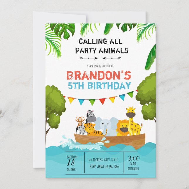 Invitation d'anniversaire d'animaux (Devant)