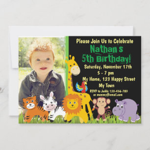Invitation d'anniversaire d'animaux de safari d'an