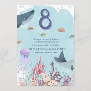Invitation d'anniversaire d'animaux marins aquatiq