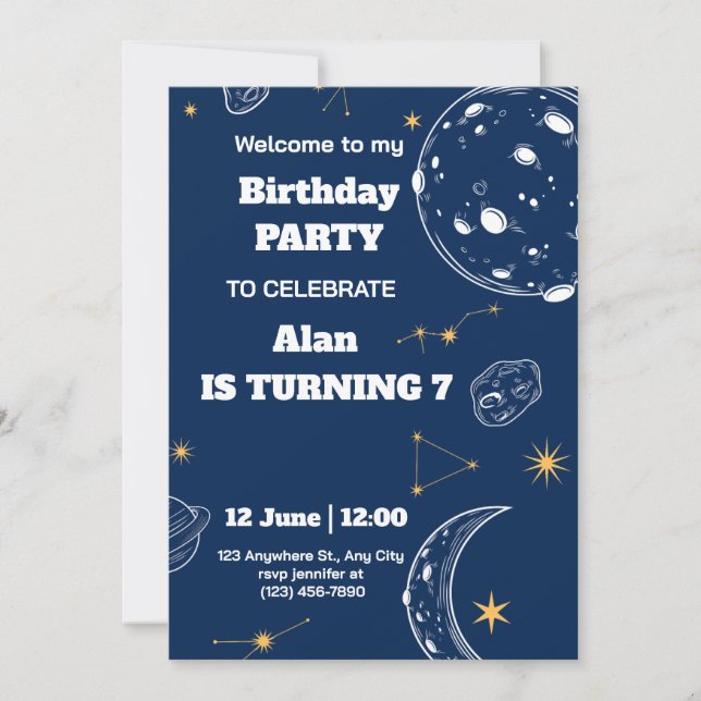 Invitation d'anniversaire dans l'espace extra-atmo (Devant)