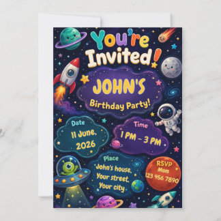 Invitation d'anniversaire dans l'espace pour les e