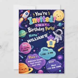 Invitation d'anniversaire dans l'espace pour les e