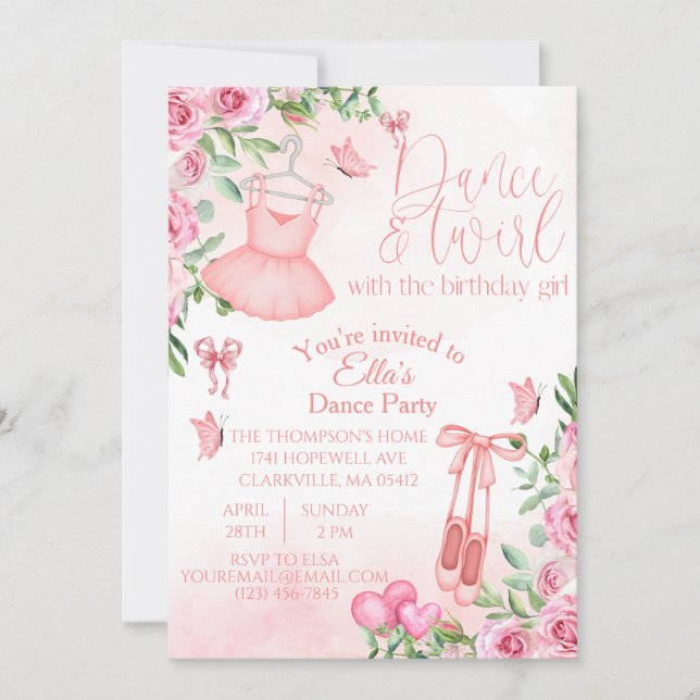 Invitation d'anniversaire Danse et Tournoiement (Devant)