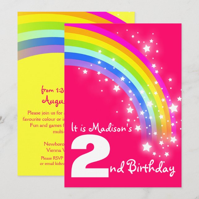 Invitation d'anniversaire d'arc-en-ciel pourpre (Devant / Derrière)