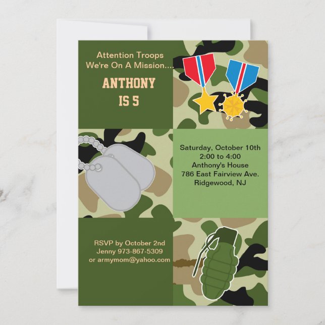 Invitation d'anniversaire d'armée de troupes (Devant)