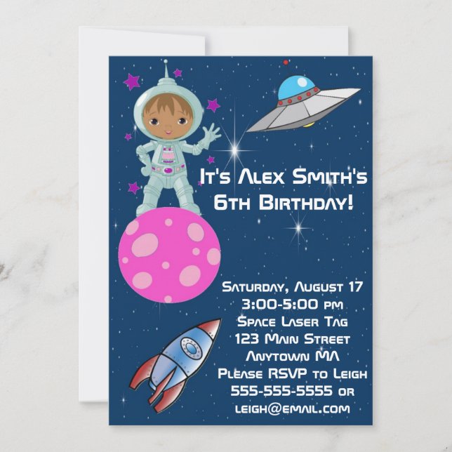Invitation d'anniversaire d'astronaute (Devant)