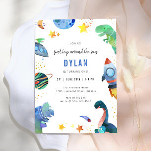 Invitation d'anniversaire d'astronaute dinosaure d