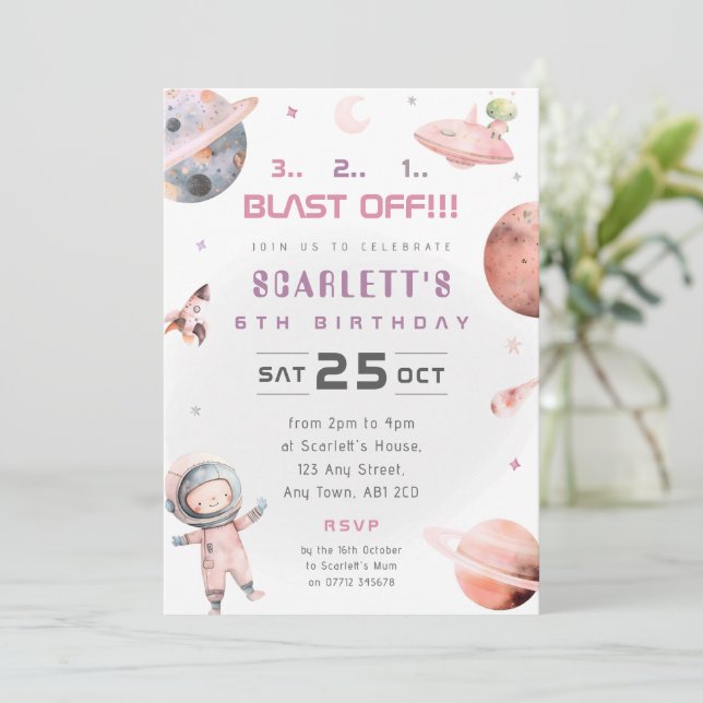 Invitation d'anniversaire d'astronaute spatiale ro (Debout devant)