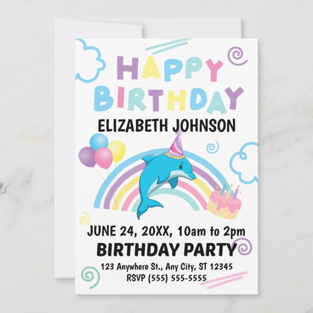 Invitation d'anniversaire dauphin (Devant)