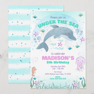 Invitation d'anniversaire dauphin sous la mer 