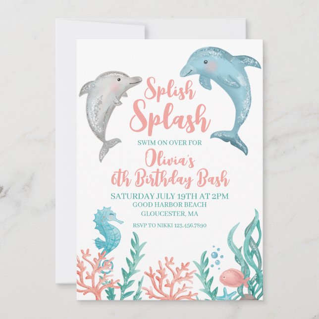 Invitation d'anniversaire dauphin sous la mer (Devant)