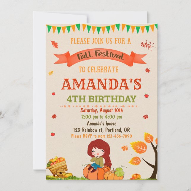 Invitation d'anniversaire d'automne fête d'automne (Devant)