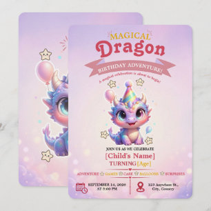 Invitation d'anniversaire d'aventure de dragon pas